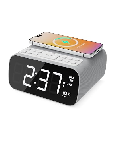 Majority Darwin Wecker Mit Ladestation | Radiowecker Ukw | 12W Stereo Radio Wecker Musik | Bluetooth Radiowecker Digital | Doppelter Alarm | Eingebautes Thermometer | Radio Mit Uhr | Dimmbares Display