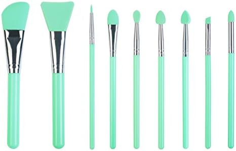 LORMAY 9-Piece Silicone Makeup Brush Set: Face Mask, Eyeliner, Eyebrow, Eye Shadow, Lip Cosmetic Brushes (Mint Green)