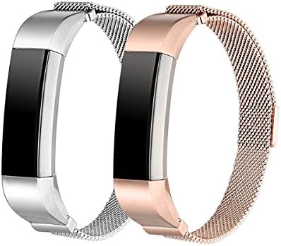 Metal Bands Fitbit Alta, SailFar Milanese Loop Stainless Steel Replacement Accessories Bracelet Strap Watch Band Fitbit Alta, Small/Large, Men/Women(Milanese 2 Packs, Silver + Rose Gold)