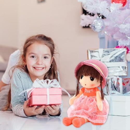 Sweetheart Soft Baby Doll Girl, Plush Stuffed Toy with Hat Skirt, Cute Rag Dolls Baby Girls Sleeping Partner Doll, Xmas Birthday Gift for Kids, 45cm - Pink