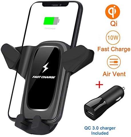 AURSEN Wireless Car Charger & Car Phone Holder, Qi Car Charger Mount Air Vent 360° Rotation Automatic Clamping One-hand Operation Easy Installation, Compatible with iPhone X/XR/ 8/ XS/ 11 Pro, Black