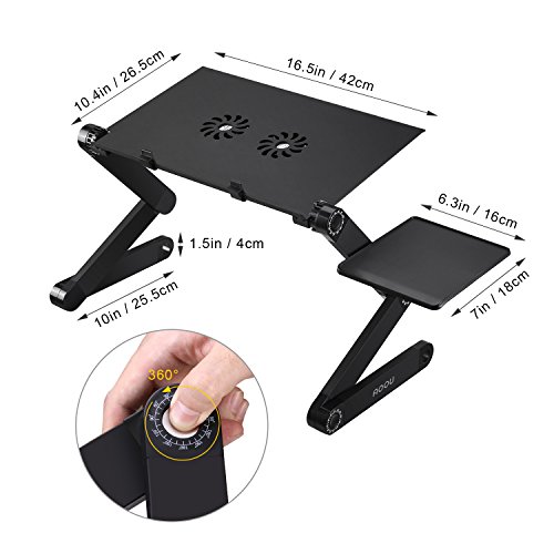 Cozy Desk for bed and sofa,Laptop stand，Height adjustable tabletop, Laptop cooling stand table pad with 2 CPU fans suitable for Notebook or Macbook and iPa，Black aluminum tablet table by AuAg - Thumbnail 6