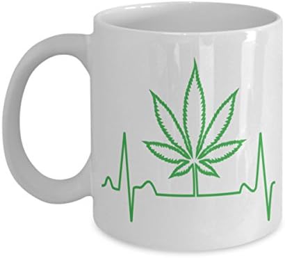Weed Coffee Mug - Keep Calm Heartbeat and Marijuana Leaf– Best in Cannabis Accessories, Novelty Gifts Coffee Mug