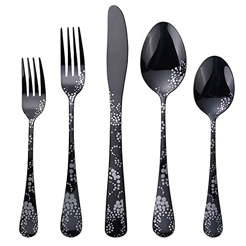 20-Piece-Silverware-Set-Stainless-Steel-Flatware-Cutlery-Set-for-4-Knives-and-Forks-and-Spoons-Sets-Unique-Pattern-Design-Dishwasher-Safe-Black1