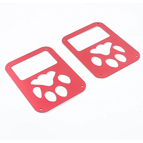 KUJOOY Pair Aluminum Alloy Paw Print Tail Light Guard Cover Rear Lamp Cover Trim for Jeep Wrangle (Red)