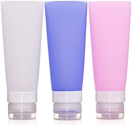 Maxforlife 2.8OZ 3pack Travel Bottles Set with Wide Opening, Soft Silicone,Leak Proof Design FDA Approved Squeezable,Refillable Travel Containers for Shampoo White Blue Pink