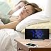 Digital Projection Clock, TopElek FM Radio Alarm Clock with USB Charging Port, Dual Alarms, Snooze Function, [Curved-Screen] 5-inch Large LED Display with Dimmer, 12/24 Hours, Backup Battery-Blue