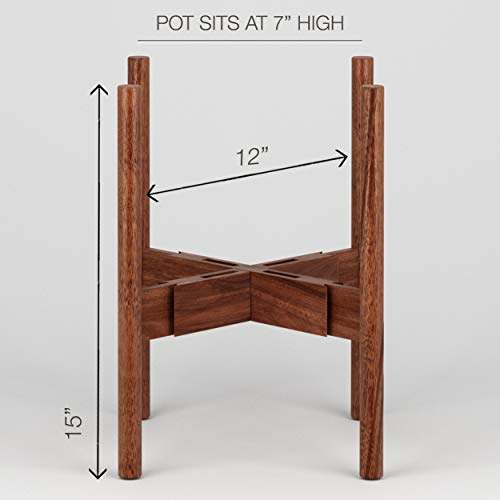 Fox & Fern Plant Stand - Adjustable Width 8" up to 12" - Solid Walnut - EXCLUDING Ceramic Planter