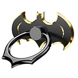 Cool Batman Ring, Bat Finger Ring, Cell Phone Finger Ring Stand Holder. Black + Gold Cell Phone Ring Stand Holder. Rotates 360 and 180 Degrees.