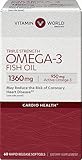 Vitamin World Triple Strength Omega-3 Fish Oil 1360 mg 60 softgels, 950 Active Omega-3, Heart Health, Cardio Support, Rapid-Release, Gluten Free