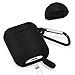 AirSha Compatible for AirPods Case with Keychain, Shockproof Protective Silicone Cover Skin for AirPods Charging Case 2 & 1 (Black)