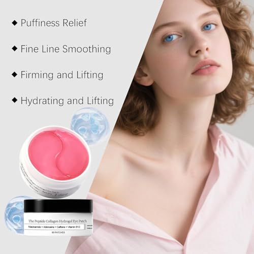 Caffeine Eye Patches for Dark Circles & Puffiness | Hydrating Under Eye Mask with Hyaluronic Acid & Niacinamide | Reduce Fine Lines & Brighten Tired Eyes - 30 Pairs