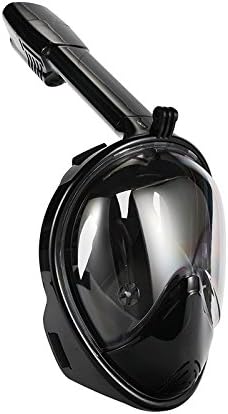 Sevetesco 180°Full Face Snorkel Mask with Panoramic View Anti-Fog, Anti-Leak Snorkeling Design with Adjustable Head Straps See Larger Viewing Area (black, S/M)