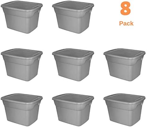 Door Troopers Storage Tote Box with Lid & Handles Plastic Bin Containers Case of 6, 30 Gallon Capacity, for Closet Desk Shelves Clothes Books, Air Tight, Steel/Gray