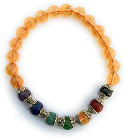 Diyaan International Citrine Natural Stone With Seven Chakra Stone 8 MM Beads Healing Bracelet 8 MM