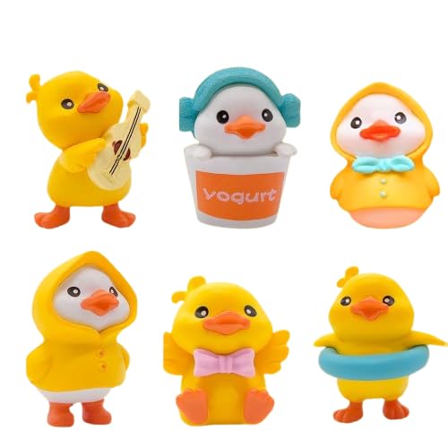 CooVs 6Pcs Yellow Duck Dolls,Little Yellow Duck Micro Landscape Ornaments,Mini Resin Ducks Figures,Miniature Ducks Figures Cute Duck Ornaments,for Landscape Dollhouse Aquarium Party Car Decoration