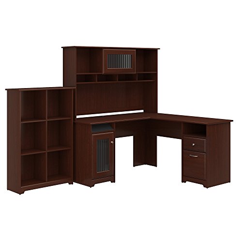 Bush Furniture Cabot L Shaped Desk with Hutch and 6 Cube Organizer in