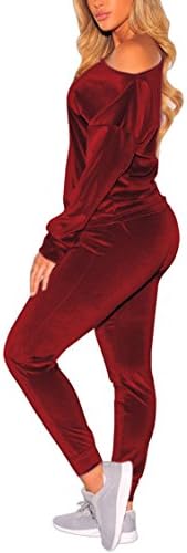 Selowin Women Off One Shoulder 2 Piece Casual Jogger Sweatsuit Velvet Tracksuit Sets 2 Selowin Women Off One Shoulder 2 Piece Casual Jogger Sweatsuit Velvet Tracksuit Sets