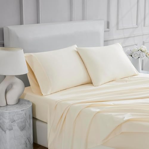 Linen Closet Ultimate Percale - Set di lenzuola per letto king size, 4 pezzi, colore: avorio