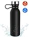 Thermoflask, Eccomum 20 oz Vacuum flask, 18/8 Stainless Steel Double Wall Water Bottle, Insulated, BPA Free, Lightweight, Leak Proof, Wide Mouth with Finger Belt, Finger-Print Free Texture - Black