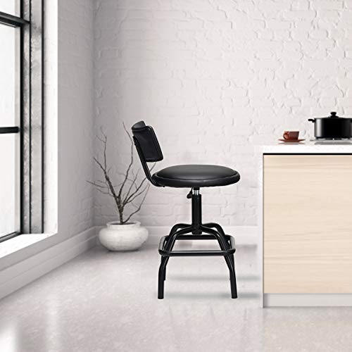 Costway Hydraulic Stool, Comfortable Adjustable Heavy Duty Steel Frame Armless Bistro Pub, 360-degree Swivel Black Chair with Footrest and Modern PU Leather Cushion and Backrest for Home, Bar and Shop