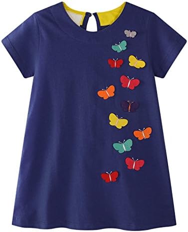 MISSHALO Girls Casual Cotton Short Sleeves Summer Cartoon Printed Dresses(6808,4T/4-5YRS)