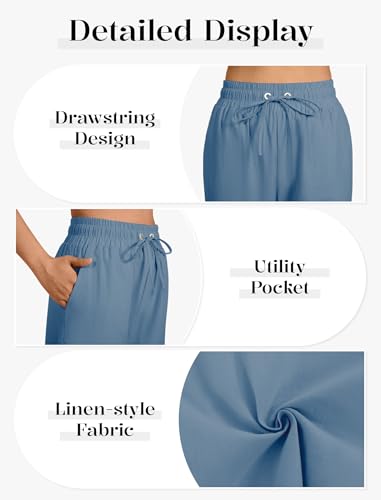 Friptspyg Women's Trousers with Pockets Casual Summer Elastic Palazzo Lightweight Pants