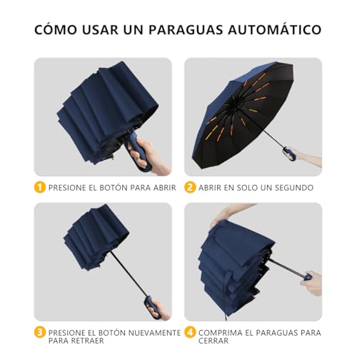 MXHIGO Paraguas Plegable Automático con Hebilla de Anillo, Paraguas de Bolsillo Reforzado, Sombrilla Grande Resistente al Viento, Con 20 Varillas Reflectantes y Protección UV, Para Hombres y Mujeres