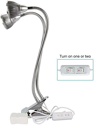 Dual Head Led Grow Light Bulb Full Spectrum 60W Indoor Plant Lamp - Clip Desk Light with 360 Degree Flexible Adjustable Gooseneck for Office Home Garden Aquatic Plants Flowers Veg Seedling Growing Lam