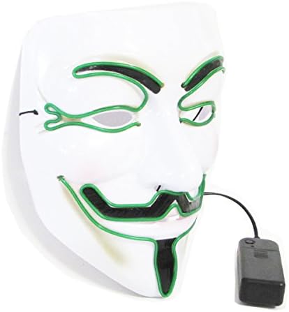 Light up EL wire V for Vendetta Guy Fawkes Mask Halloween Flashing Led Neon Party Mask for Show,Festival Parties(Green)