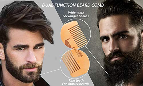 BEARDCLASS Organic Bamboo Beard Brush and Wooden Comb Kit Set - 4 in 1 Beard Grooming Kit Care Set with Dual Sided Comb & Boar Bristle Beard Brush - Mustache Comb and Scissors Include Gift Kit For Men - Thumbnail 7