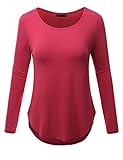 Doublju Women U-Neck Casual Loose Form Fit CRIMSON T-Shirt,L