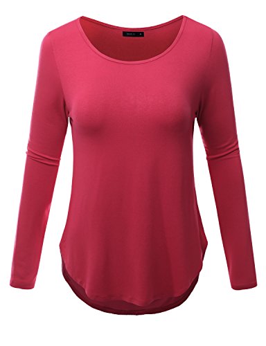 Doublju Women U-Neck Casual Loose Form Fit CRIMSON T-Shirt,L