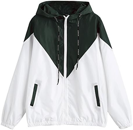 ZAFUL Women's Long Sleeve Hooded Collar Wide Waist Two Tone Windbreaker Jacket