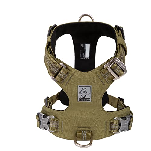 Truelove Explosion-proof Waterproof Fabric Dog Harness High Density Nylon Webbing Light-weight Outdoor Product Suitable Small and Medium Large Dog TLH6282(Army green, L)