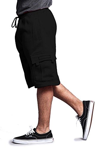 Victorious G-Style USA Men's Solid Fleece Cargo Shorts DFP1 - Black - 5X-Large