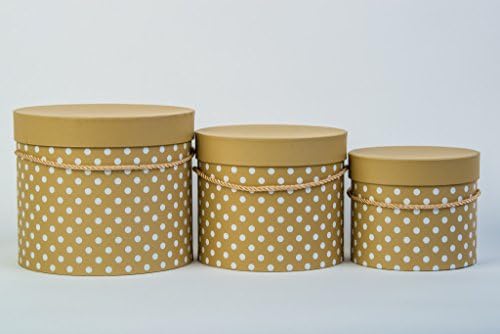 Juego de 3 cajas con decoración de puntos, caja de regalo con cordón dorado, con tapa,
