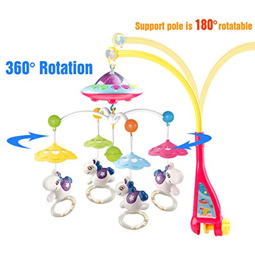 Mini Tudou Baby Mobile for Crib with Light and Music, Projector Rotation Remote Control Musical Box Crib Holder for Newborn Baby Boys Girls Children's Day Gift