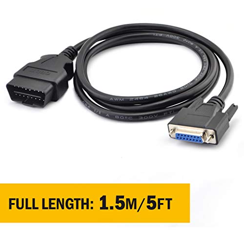 iKKEGOL J1962 Full 16 Pin OBDII Male to DB15 Female Cable Adapter Connector for Car Auto Diagnostic Scanner Tool Converter Cord (OBDII Male to DB15 Female) - Thumbnail 2