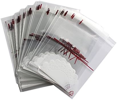 DORABO 100pcs Handmade Lace Bow Daisies Cookie Candy Soap Packaging Self-adhesive Plastic Bags for Biscuits Package (M)