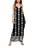 XIMAN Women's Boho Floral Print V Neck Spaghetti Strap Long Maxi Dress Sundress