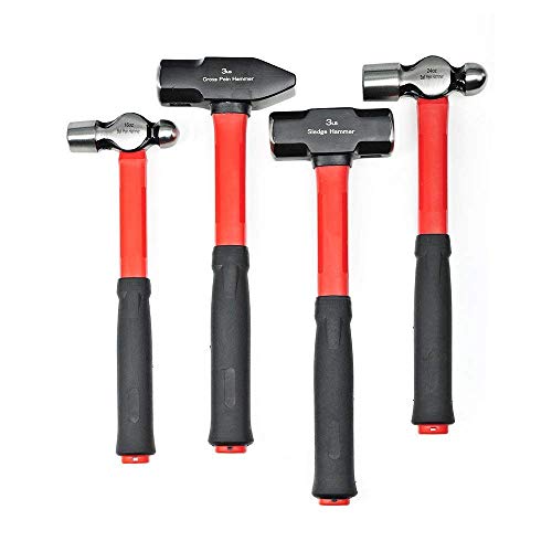 Hampous 4-Piece Hammer Set With Fiberglass Handle(16 oz Ball Pein Hammer, 24oz Ball Pein Hammer,3 lb Sledge Hammer,3 lb Cross Pein Hammer)