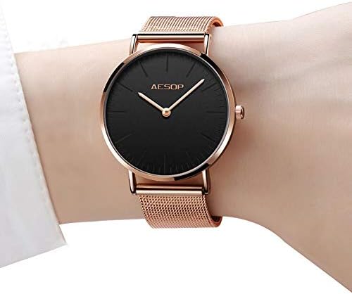 Ultra Thin Watches for Women,Rose Gold Dress Watch Black Dial,Minimalist Watch Women,Simple Watches for Women,Fashion Watches for Women Big Face,Ladies Slim Watches
