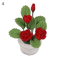 GMNP0di% Dollhouse Miniature with Furniture, Dollhouse Miniatures, Miniature Clay Rose Flower with White Pot Dollhouse Garden Plant Accessory Red