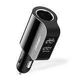 UGREEN Car Charger 60W Cigarette Lighter Socket Splitter, 5V 2.4A Dual USB with Extra Fuse Tube Compatible for iPhone 11 Pro Max Xs X 8 Plus, Samsung Galaxy S9 S8 S10 Plus, LG V30 V20, Sony