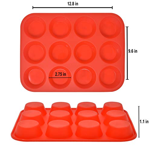 Perlli Top Quality 12 Cup Silicone Muffin Pan - Cupcake Mold Nonstick - Bpa Free Food Grade - Large Muffin Tin Baking Cups Liners - Reusable Rubber Bakeware Trays - Dishwasher Microwave Oven Safe