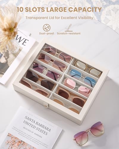 Lolalet 10/20 Slots Sunglasses Organizer Box, Eyeglasses Eyewear Display Case for Multiple Pairs of Glasses Collection Holder