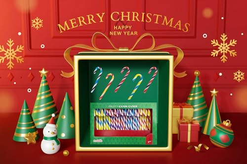 FRUIDLES CHRISTMAS CANDY CANES SUCKERS, MULTICOLORED RAINBOW FRUITY FLAVOR, INDIVIDUALLY WRAPPED (12-PACK)