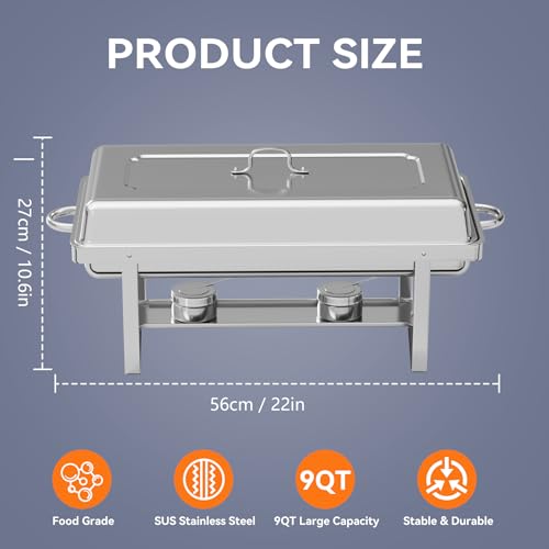 Narra 4 Pack Chafing Dishes for Buffet, 9QT Stainless Steel Catering Chafer,Multi-Size Buffet Servers,Foldable Rolled-Edge Food Warmers for Party,Wedding,Birthday(Full & 1/2 & 1/3 Size Food Pan)