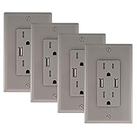 SZICT USB Wall Outlet Receptacle 4.2A Tamper Resistant Dual USB Receptacle Charger 2 USB Ports High Speed Charging 15A,UL-Listed,Gray(4.2A 4p Gray)